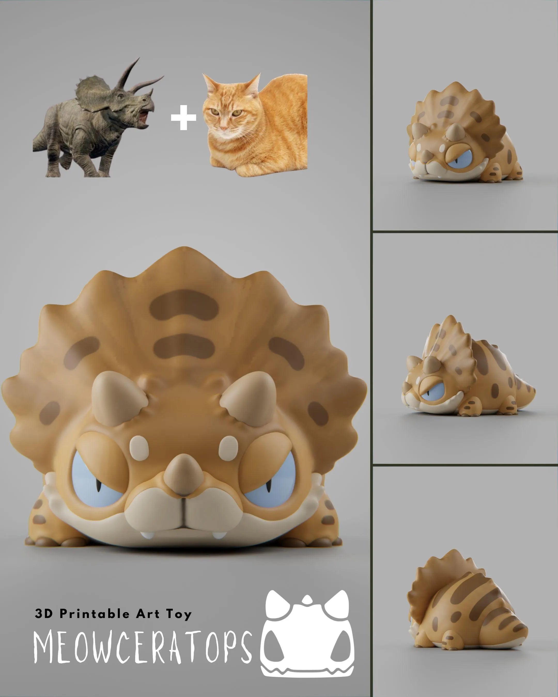 Dinocats – 3D Printable Art Toys | Grumpii Monster Figures