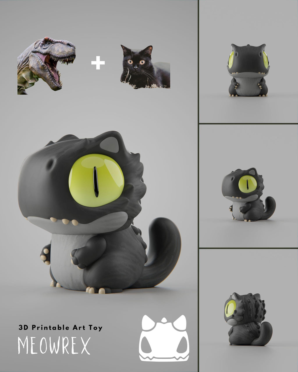 Dinocats – 3D Printable Art Toys | Grumpii Monster Figures