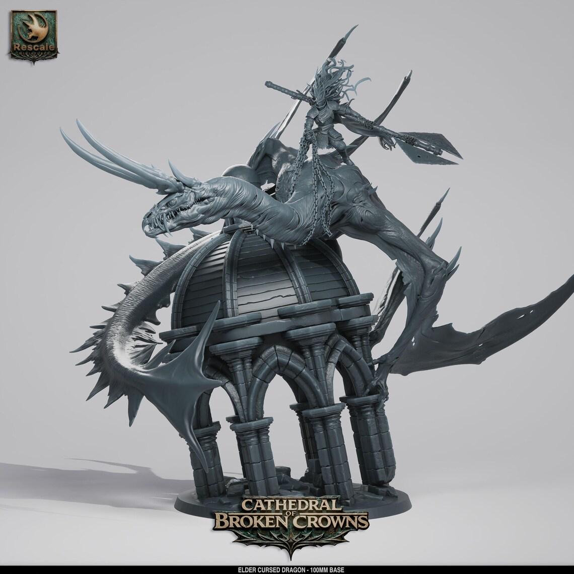 Cursed Dragon - Ancient (100mm base) - Mounted & Wild versions- Cathedral of Broken Crowns-Dnd-TTRPG- Rescale Miniatures