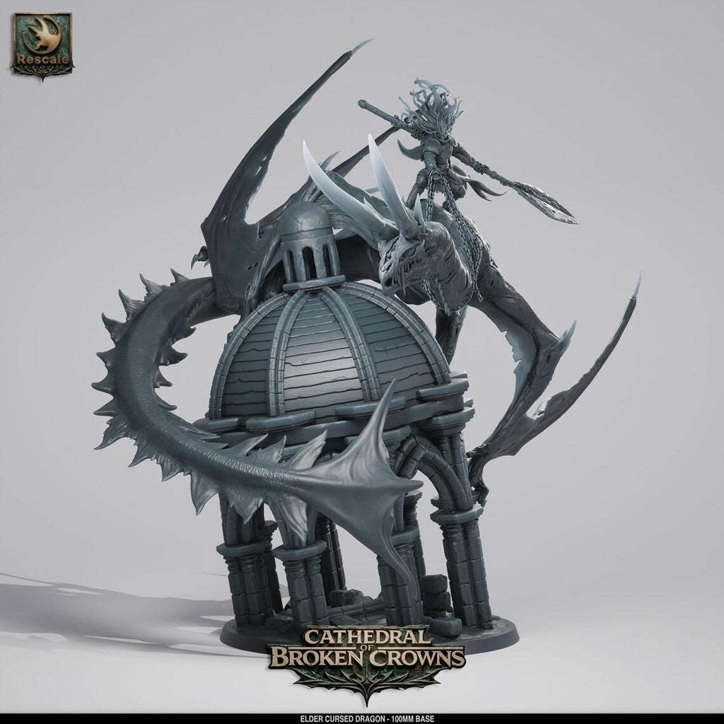 Cursed Dragon - Ancient (100mm base) - Mounted & Wild versions- Cathedral of Broken Crowns-Dnd-TTRPG- Rescale Miniatures
