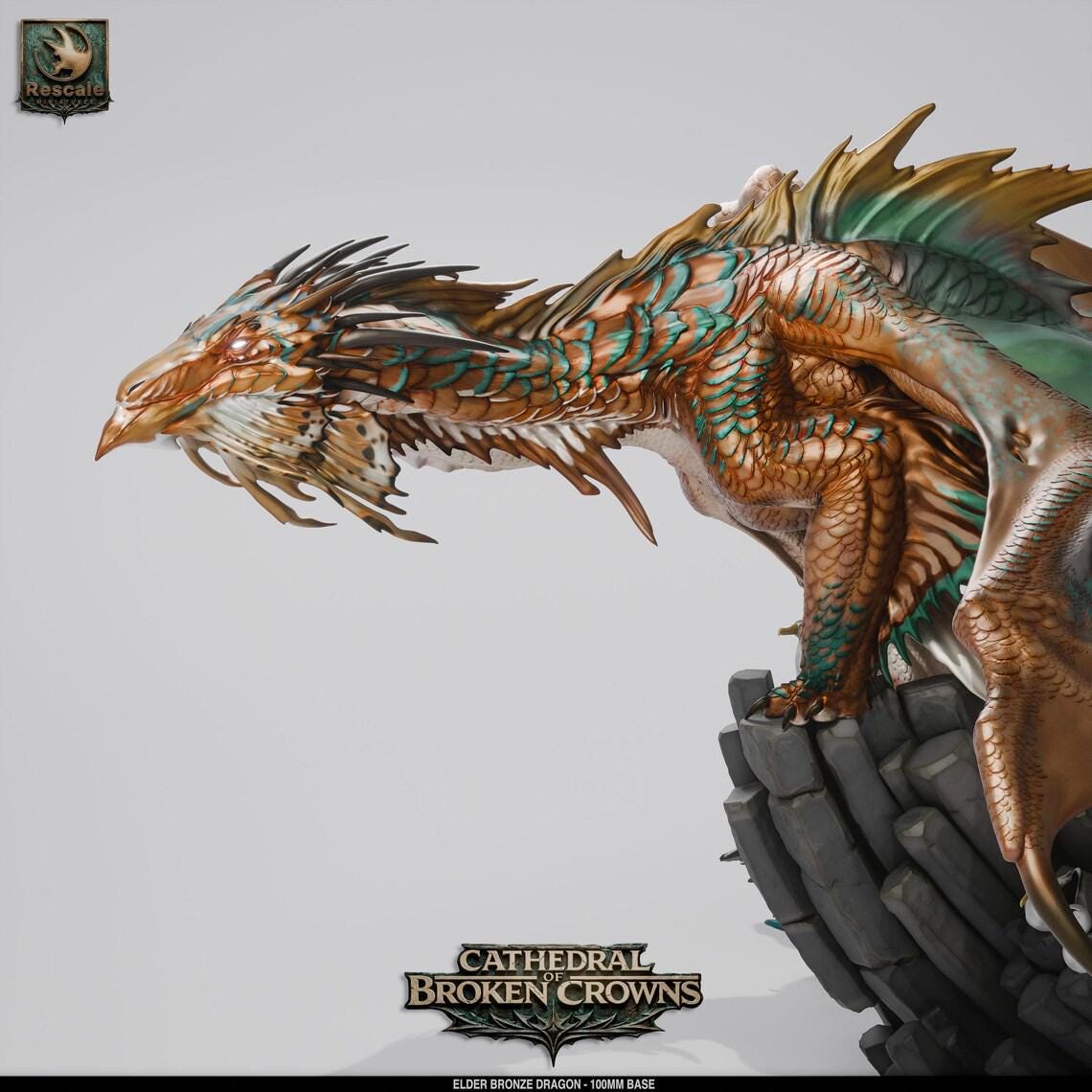 Ancient Bronze Dragon Miniature – 100mm Base TTRPG Figure