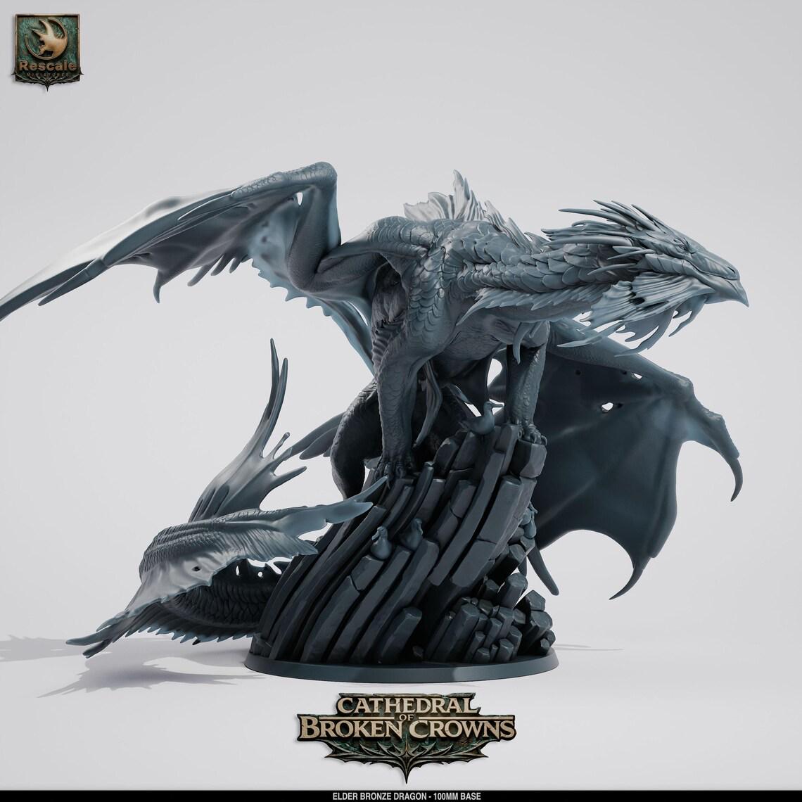 Ancient Bronze Dragon Miniature – 100mm Base TTRPG Figure