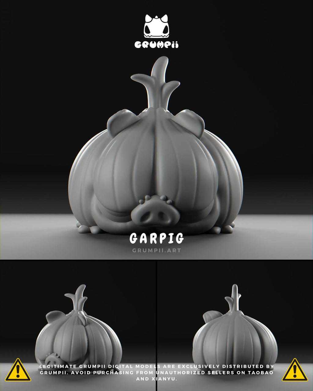 Veggii Grumpii Art Toys – 3D Printable STL Figures, Unpainted Designer Collectible (3 Inch)