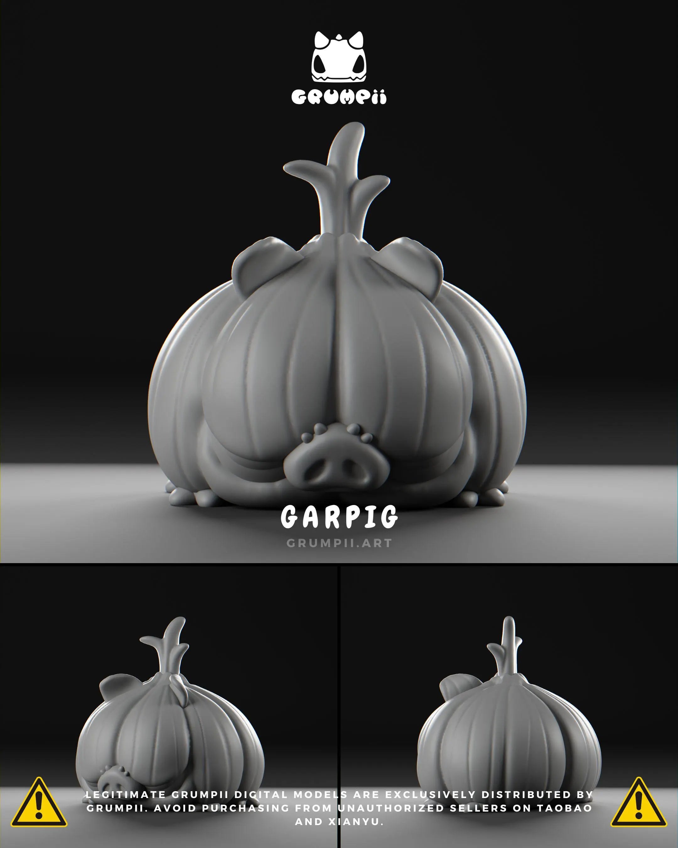 Veggii Grumpii Art Toys – 3D Printable STL Figures, Unpainted Designer Collectible (3 Inch)