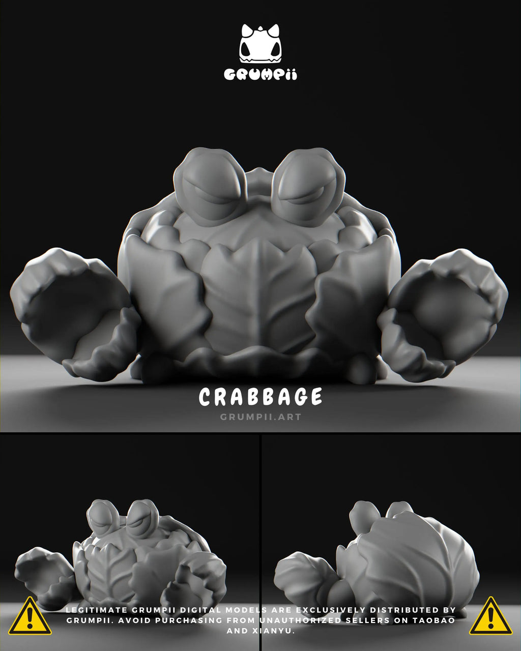 Veggii Grumpii Art Toys – 3D Printable STL Figures, Unpainted Designer Collectible (3 Inch)