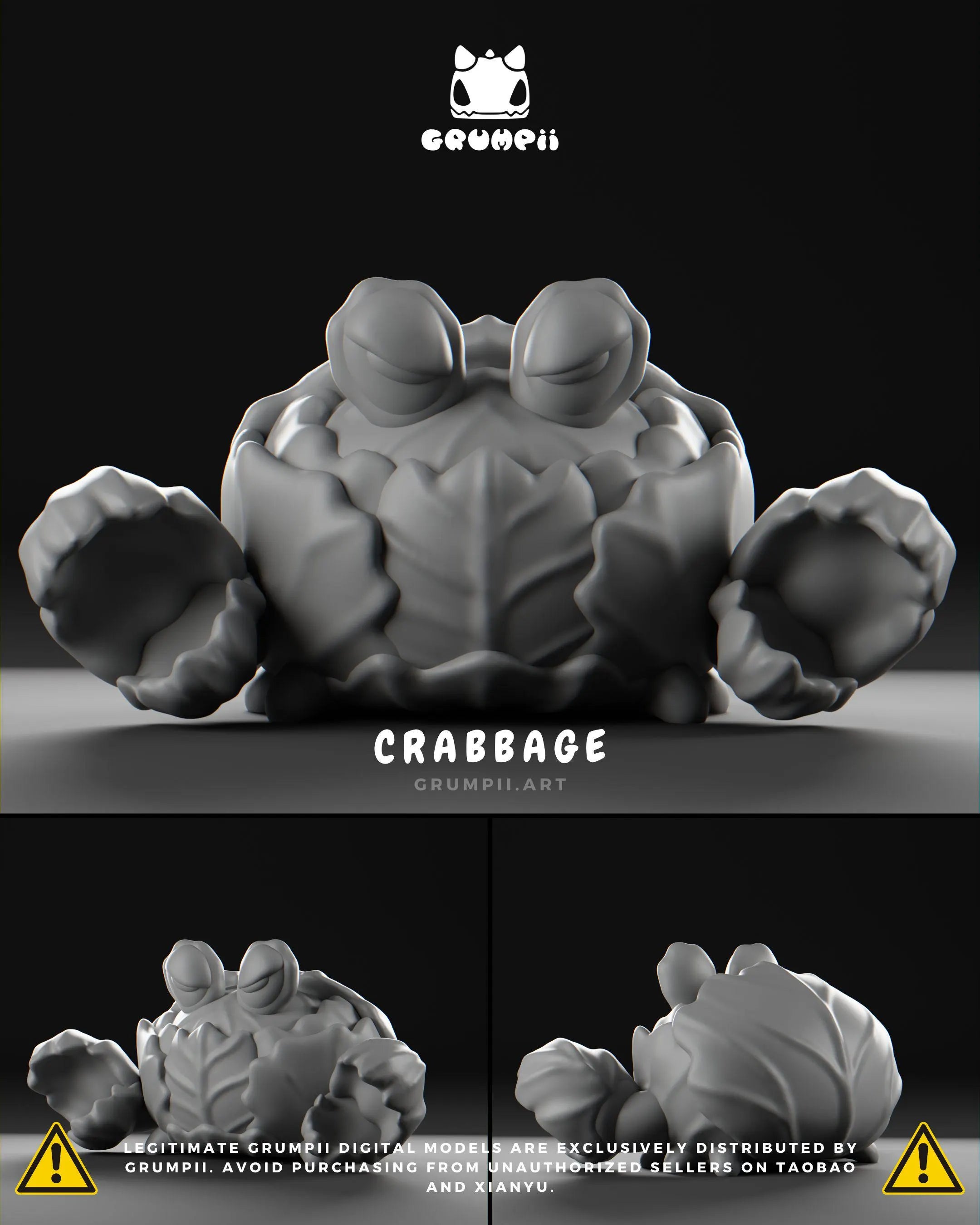 Veggii Grumpii Art Toys – 3D Printable STL Figures, Unpainted Designer Collectible (3 Inch)
