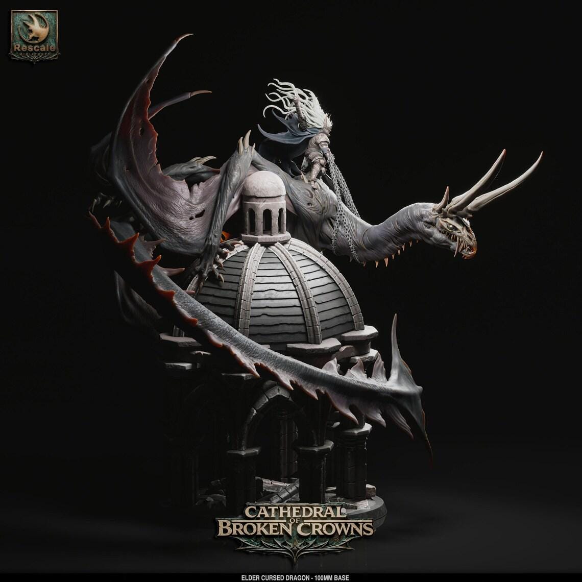 Cursed Dragon - Ancient (100mm base) - Mounted & Wild versions- Cathedral of Broken Crowns-Dnd-TTRPG- Rescale Miniatures