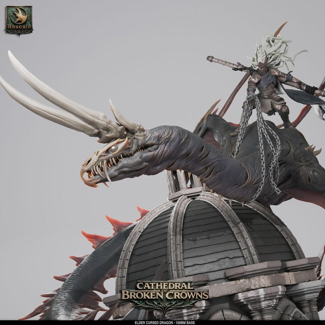 Cursed Dragon - Ancient (100mm base) - Mounted & Wild versions- Cathedral of Broken Crowns-Dnd-TTRPG- Rescale Miniatures
