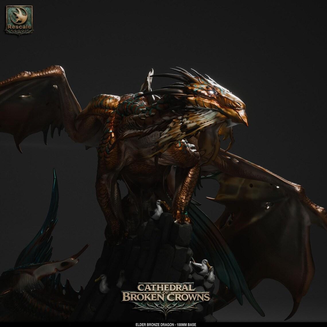 Ancient Bronze Dragon Miniature – 100mm Base TTRPG Figure