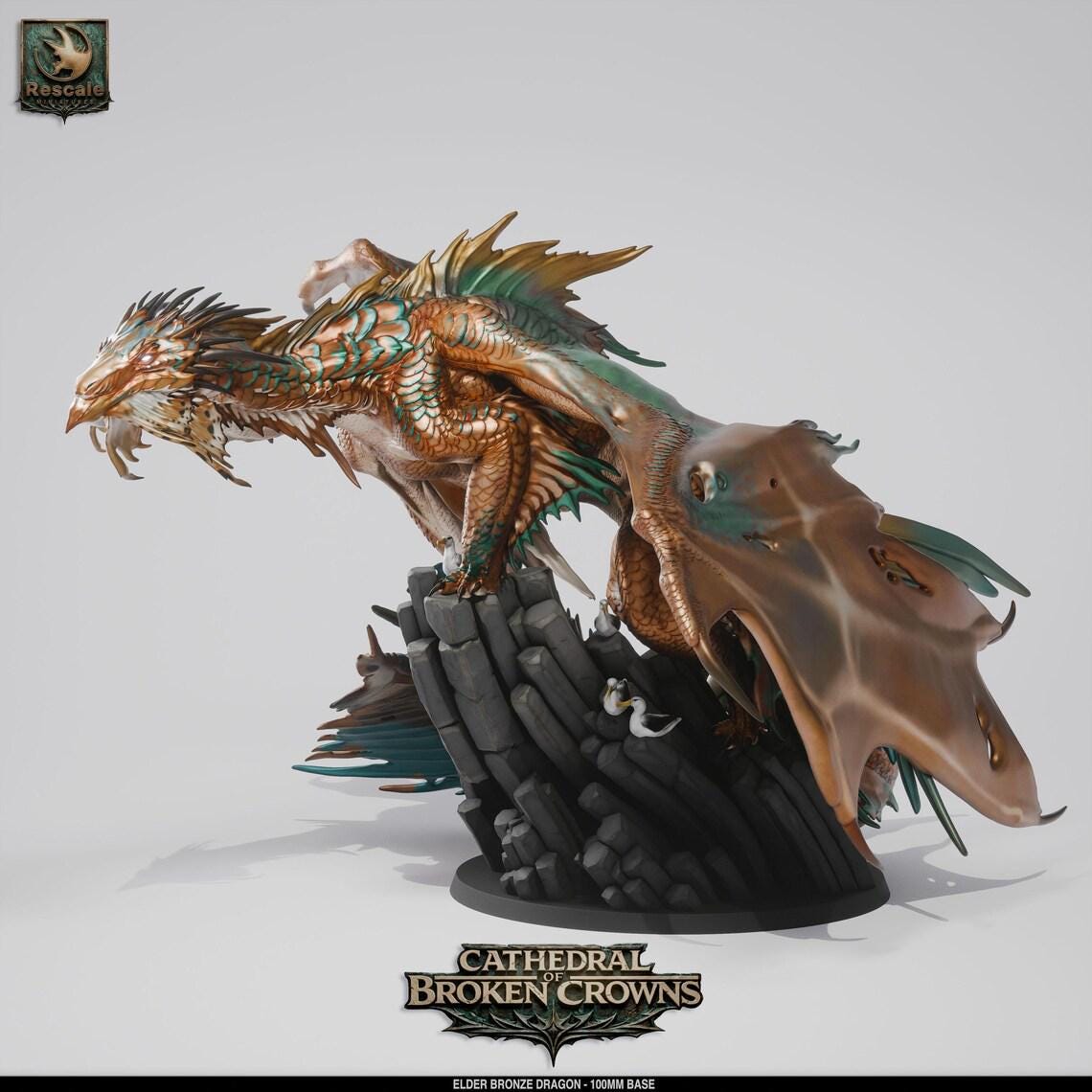 Ancient Bronze Dragon Miniature – 100mm Base TTRPG Figure