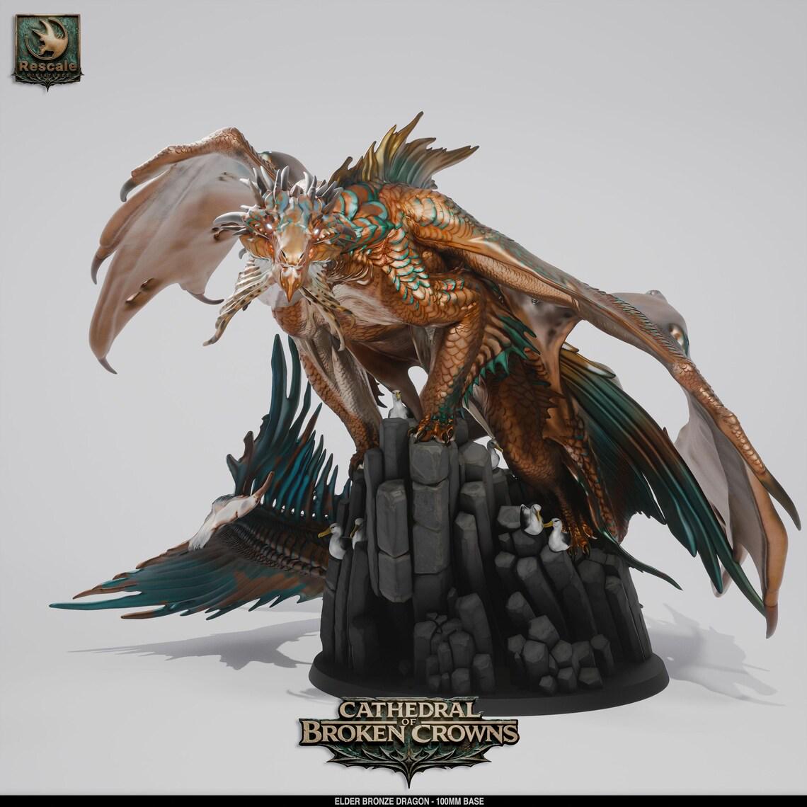 Ancient Bronze Dragon Miniature – 100mm Base TTRPG Figure