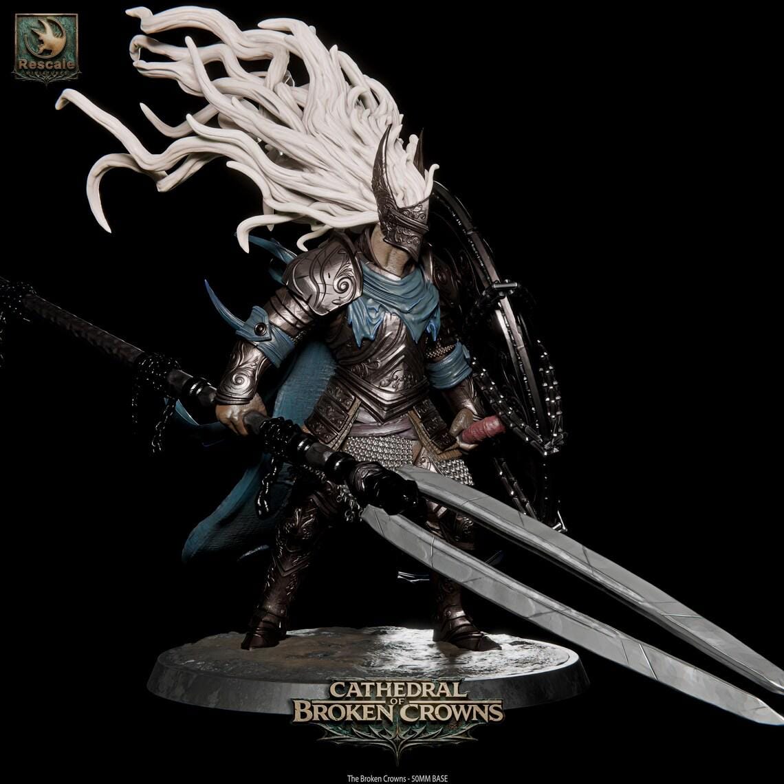 The Broken Crown – 50mm Base Miniature | Cathedral of Broken Crowns DnD TTRPG Resin STL | Tabletop Fantasy Figure