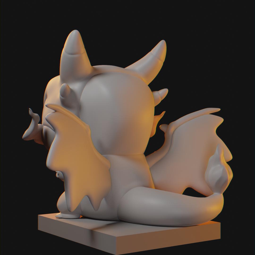 Mega Charizard Chibi Figurine | Unpainted Resin 3D Print Toy