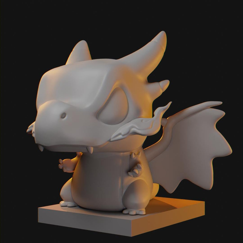 Mega Charizard Chibi Figurine | Unpainted Resin 3D Print Toy
