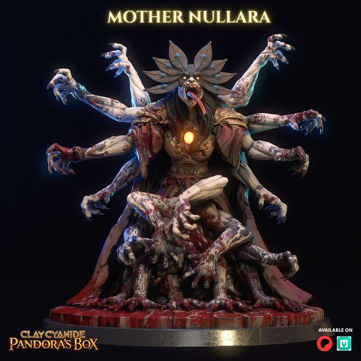 Mother Nullara Miniature by Clay Cyanide | Grimdark Horror Boss Mini 32mm 75mm Scale | TTRPG Tabletop Resin Monster Unpainted