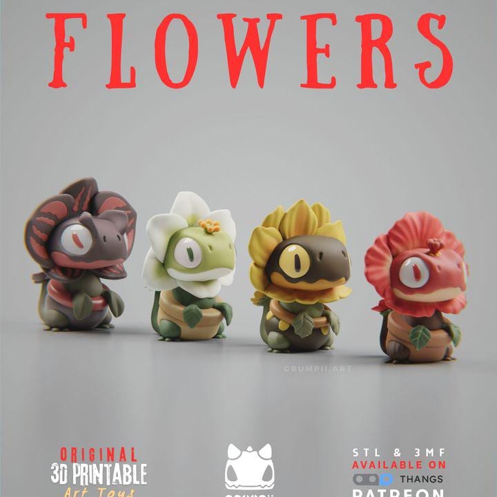 Flower Lizard Art Toy Set | Chibi Desktop Decor