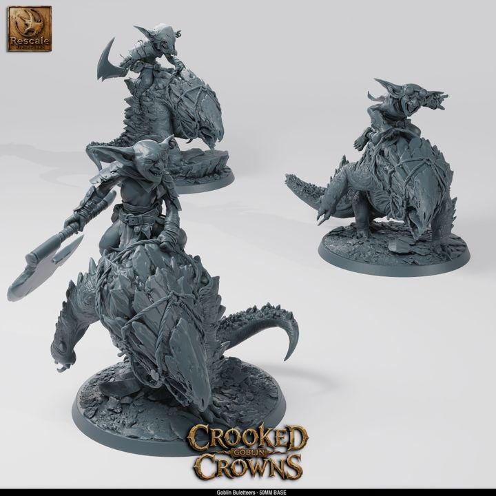 Goblin Buletteers Landshark Cavalry – 50mm Base Squad | Crooked Crowns