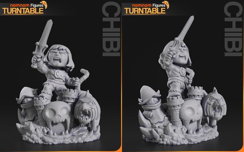 Chibi He-Man Battle Cat Resin Statue | Masters of the Universe Fan Art (Unpainted Kit)