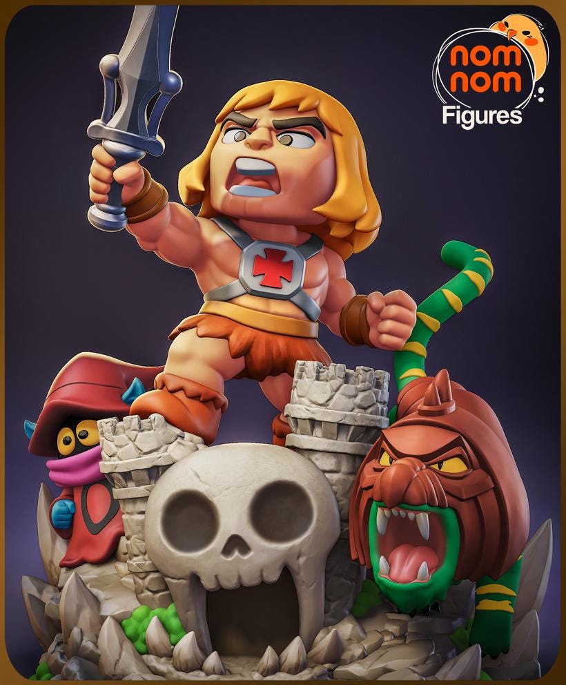 Chibi He-Man Battle Cat Resin Statue | Masters of the Universe Fan Art (Unpainted Kit)