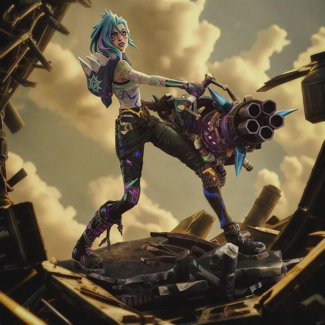 Fractured Jinx Statue Kit | League of Legends Resin Model | 1/8 Scale Unpainted Garage Kit