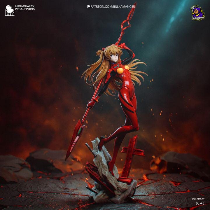 Asuka Langley Soryu 300mm Statue by Bulkamancer | Evangelion plugsuit Resin Model Kit Unpainted | Anime Figure Garage Kit 1/8 Mini