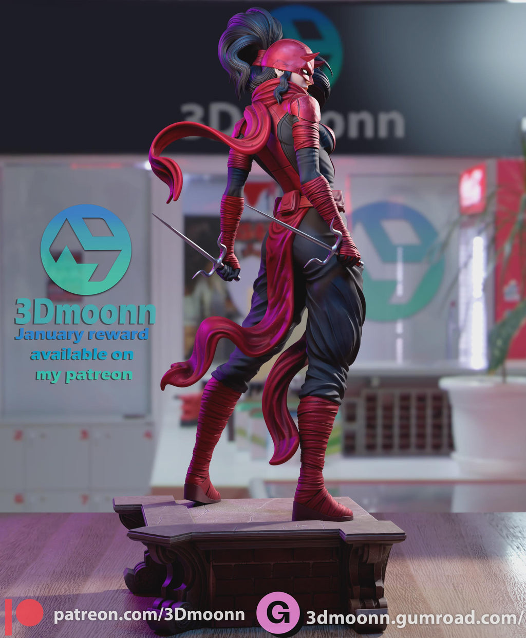 Elektra Marvel Stylized Statue – 3D Printed Resin Model by 3Dmoonn – High-Detail Collector’s Figure