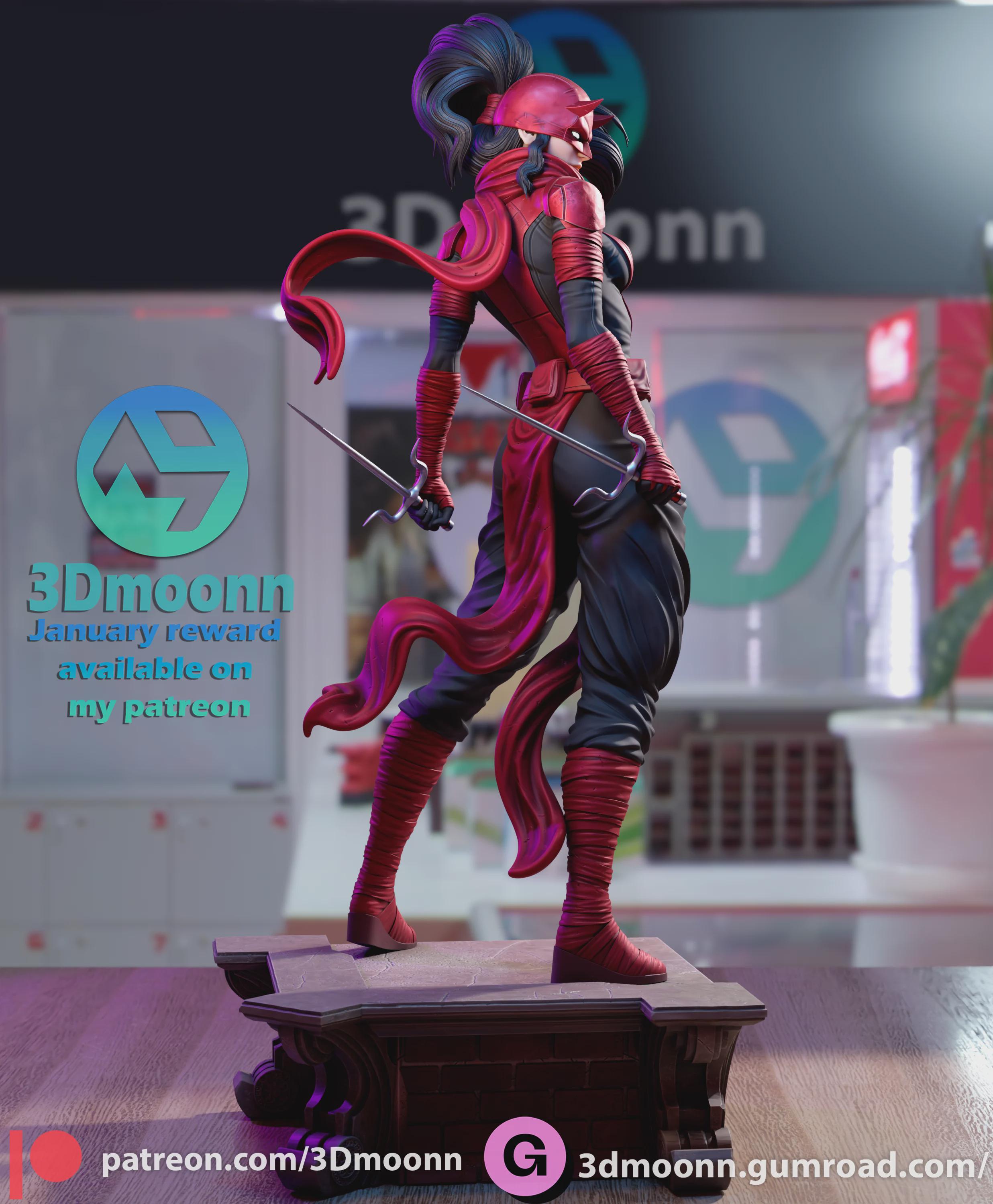 Elektra Marvel Stylized Statue – 3D Printed Resin Model by 3Dmoonn – High-Detail Collector’s Figure