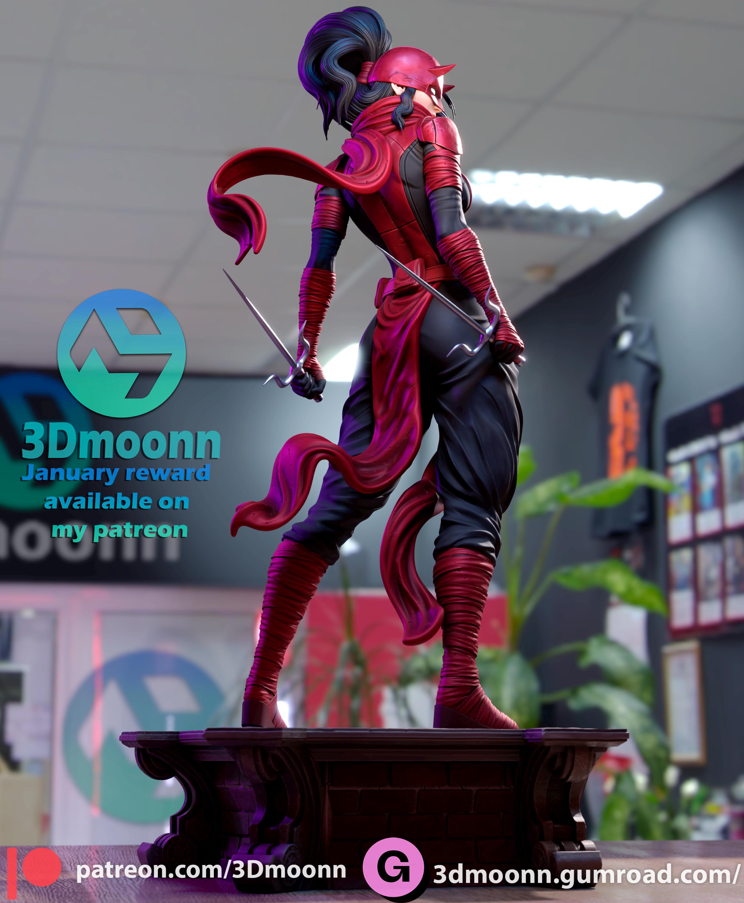 Elektra Marvel Stylized Statue – 3D Printed Resin Model by 3Dmoonn – High-Detail Collector’s Figure