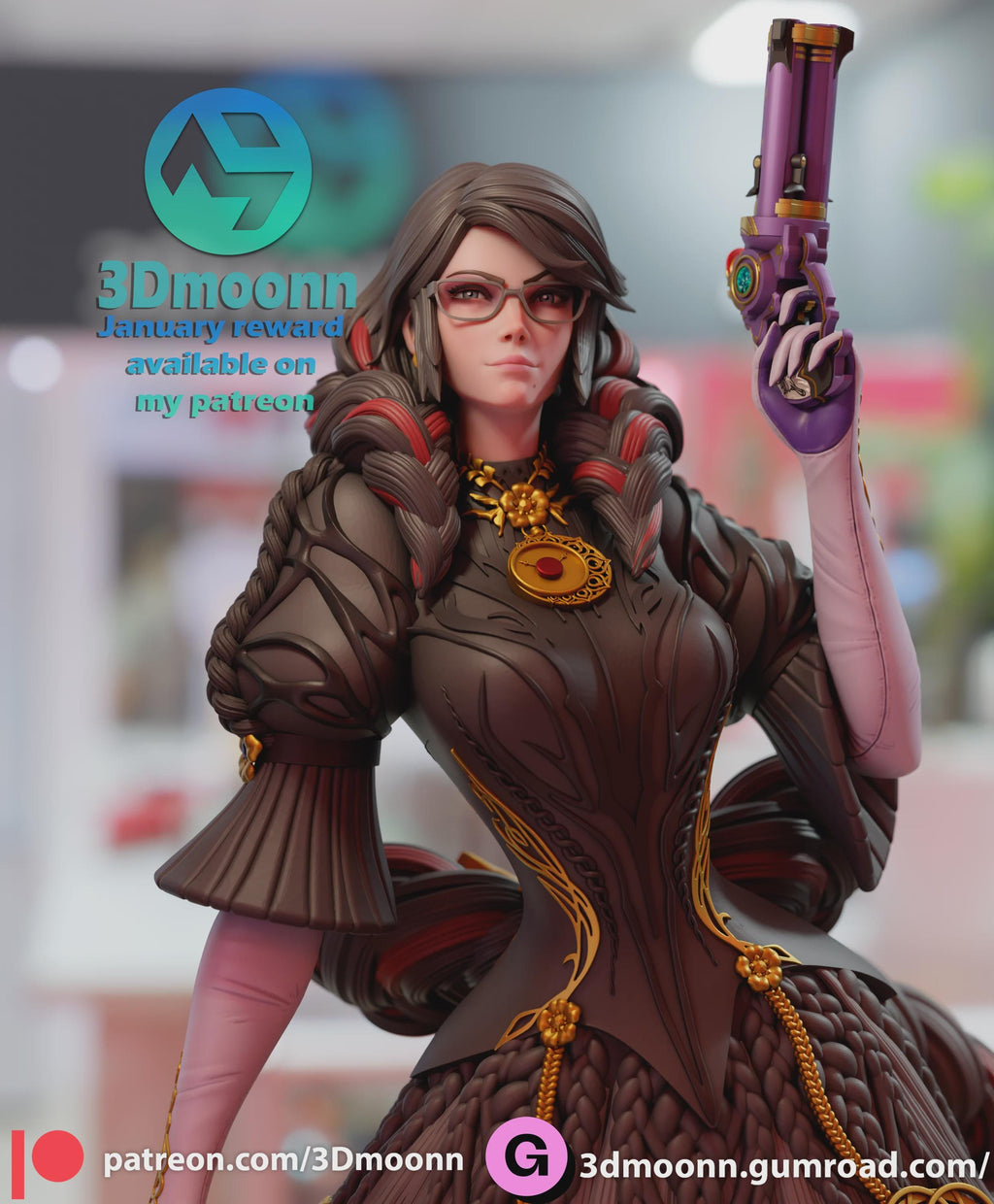 Bayonetta Stylized Statue – 3D Printed Resin Model by 3Dmoonn – High-Detail Collector’s Figure