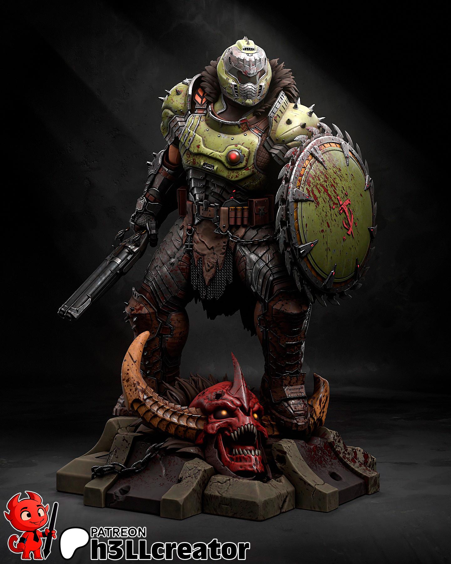 Doom Slayer Fantasy Statue – 3D Printed Resin Collector Figure (1:12 Scale)