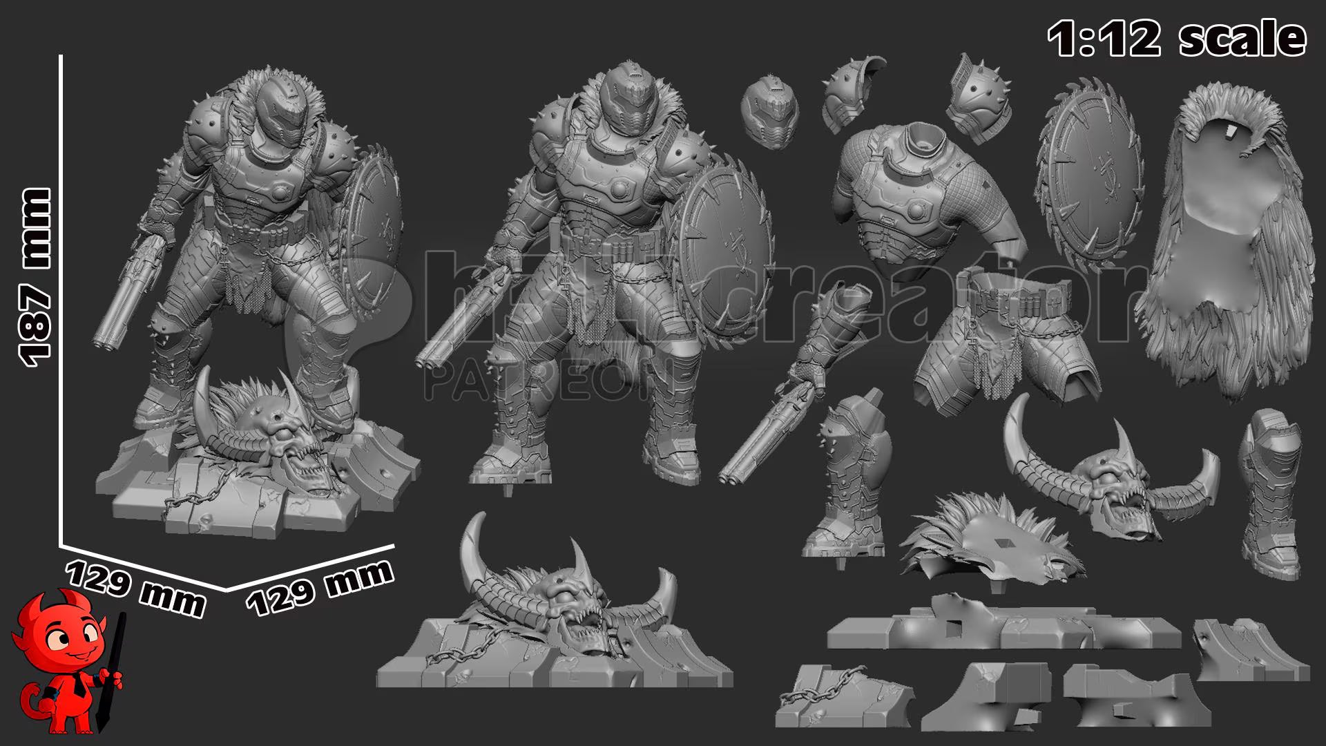 Doom Slayer Fantasy Statue – 3D Printed Resin Collector Figure (1:12 Scale)