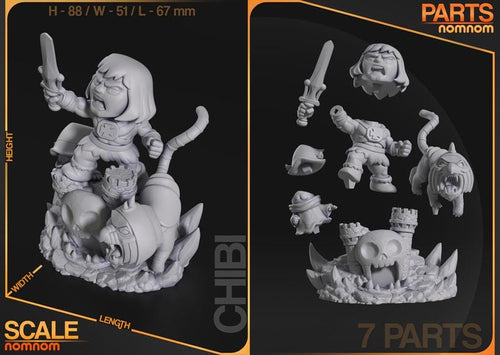 Chibi He-Man Battle Cat Resin Statue | Masters of the Universe Fan Art (Unpainted Kit)
