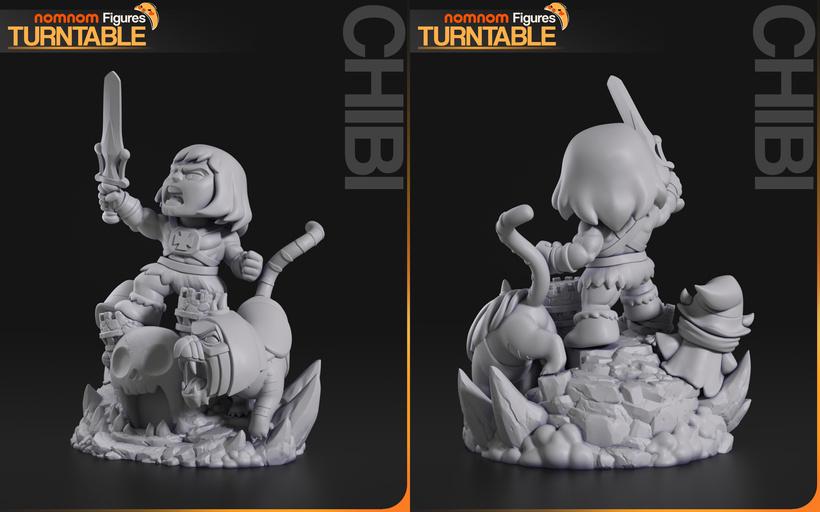 Chibi He-Man Battle Cat Resin Statue | Masters of the Universe Fan Art (Unpainted Kit)