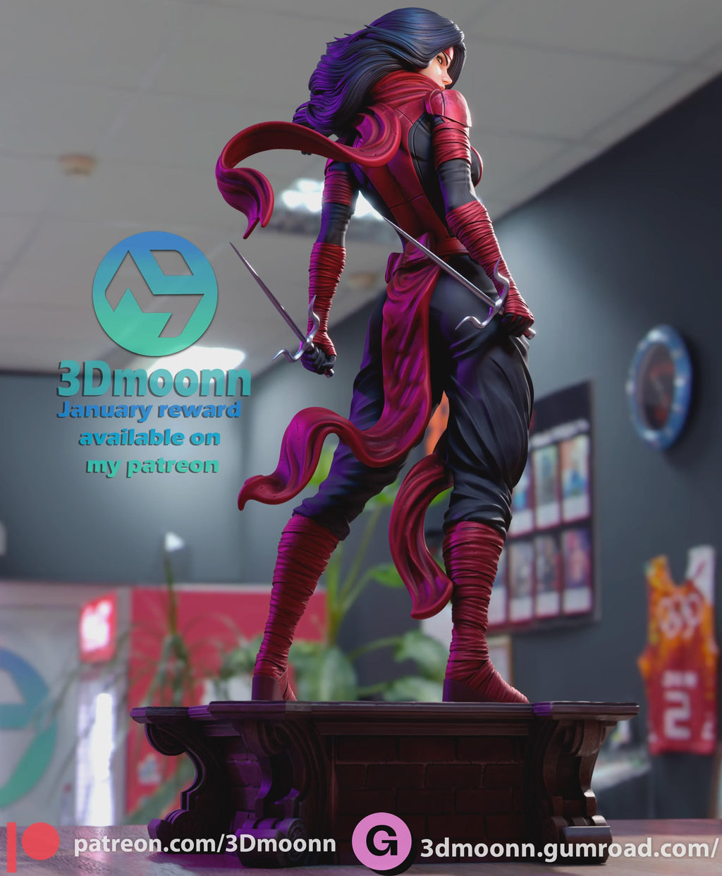 Elektra Marvel Stylized Statue – 3D Printed Resin Model by 3Dmoonn – High-Detail Collector’s Figure