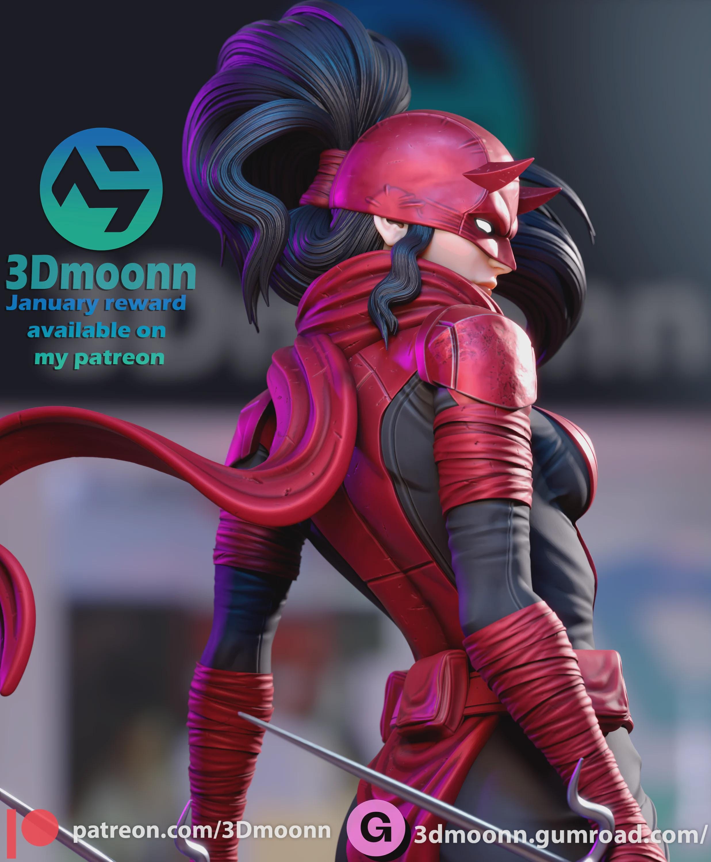 Elektra Marvel Stylized Statue – 3D Printed Resin Model by 3Dmoonn – High-Detail Collector’s Figure