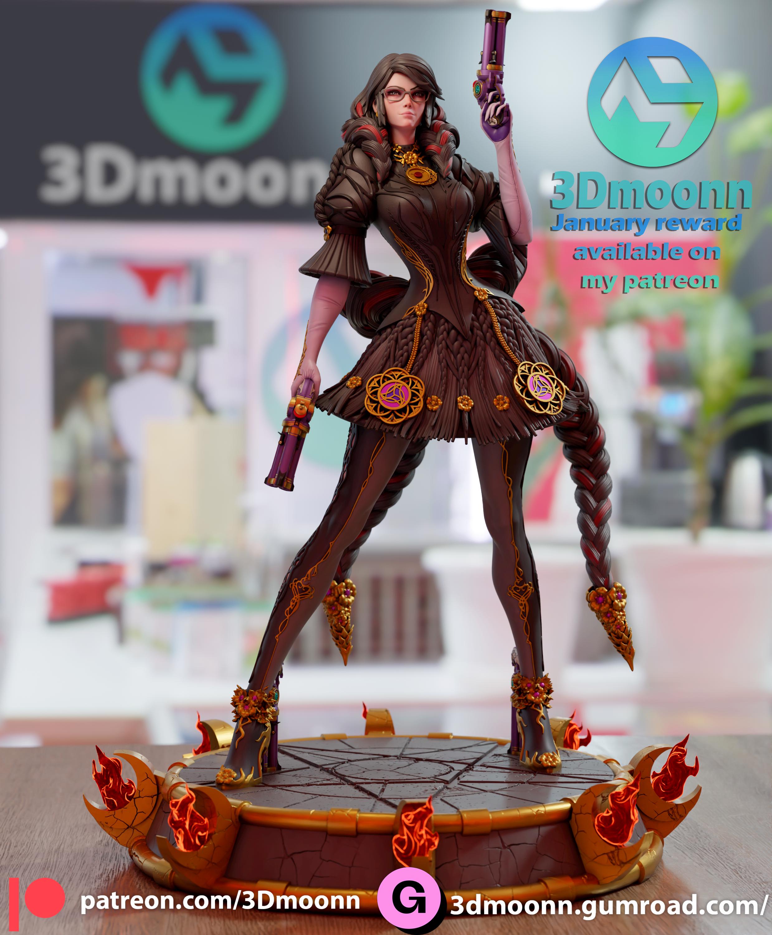 Bayonetta Stylized Statue – 3D Printed Resin Model by 3Dmoonn – High-Detail Collector’s Figure