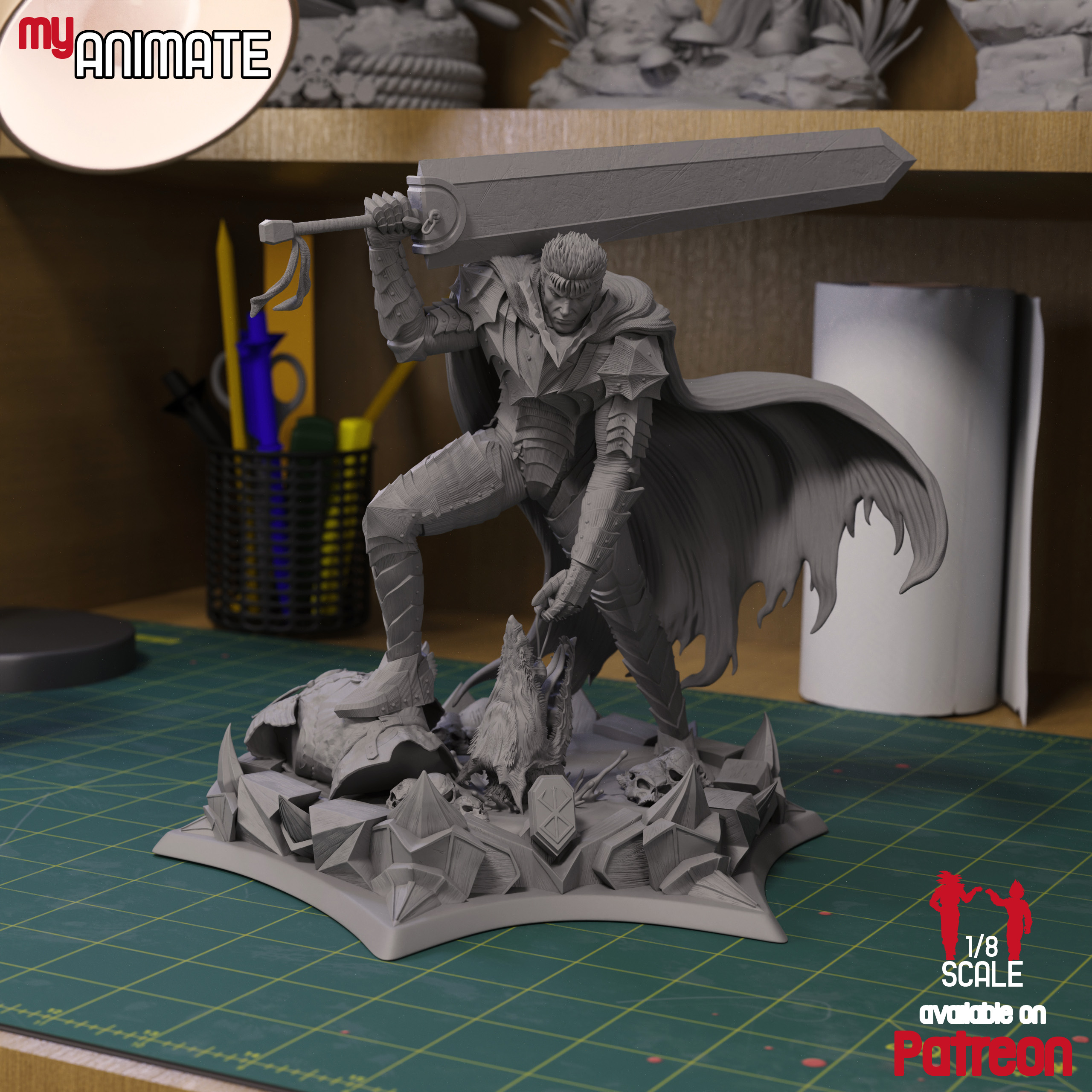 Berserker Guts 1/8 Scale Statue | Custom 3D Printed Resin Model (Helmeted & Unhelmeted Options)