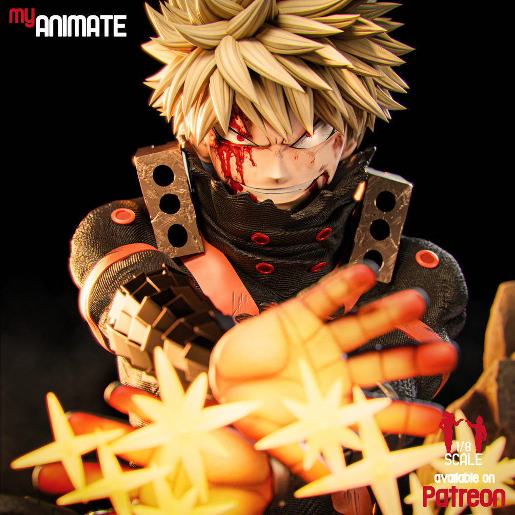 Katsuki Bakugo (My Hero Academia) Custom Resin Statue – 1/8 Scale Action Figure with Comic FX "BOOOM" Base