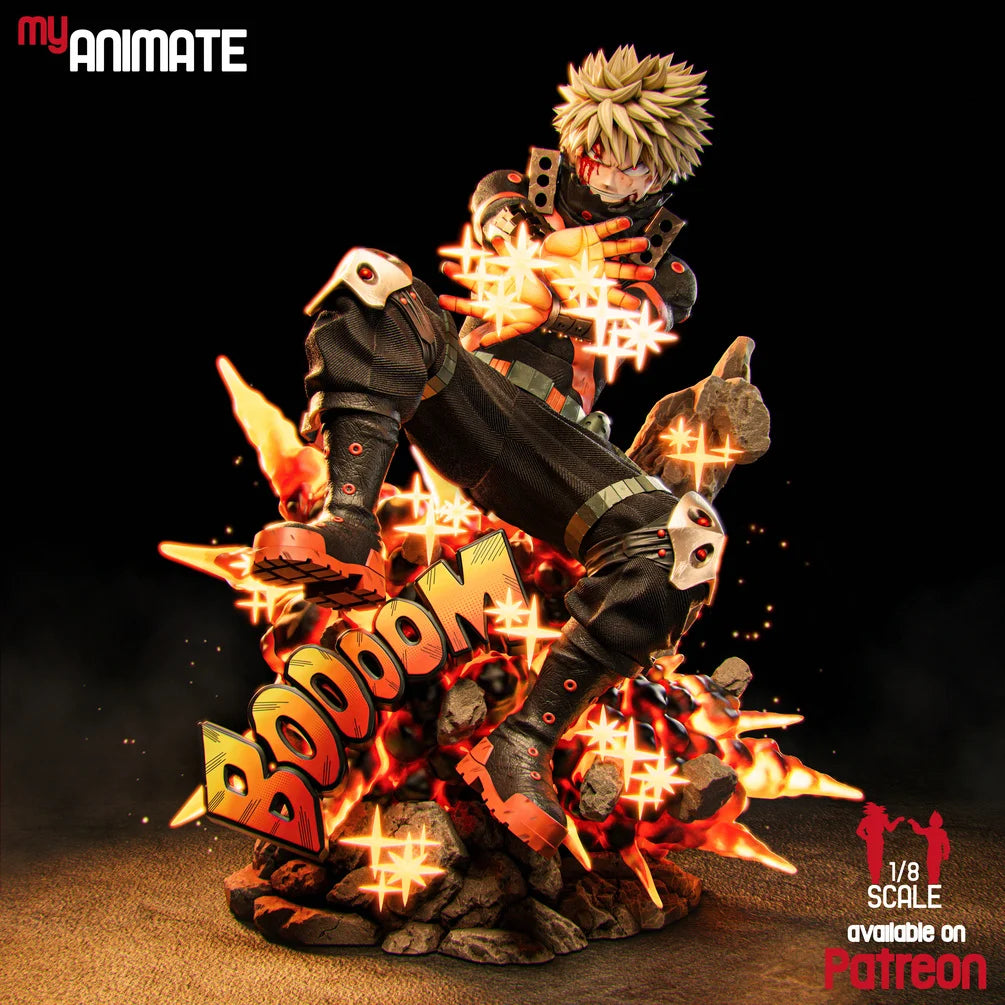 Katsuki Bakugo (My Hero Academia) Custom Resin Statue – 1/8 Scale Action Figure with Comic FX "BOOOM" Base