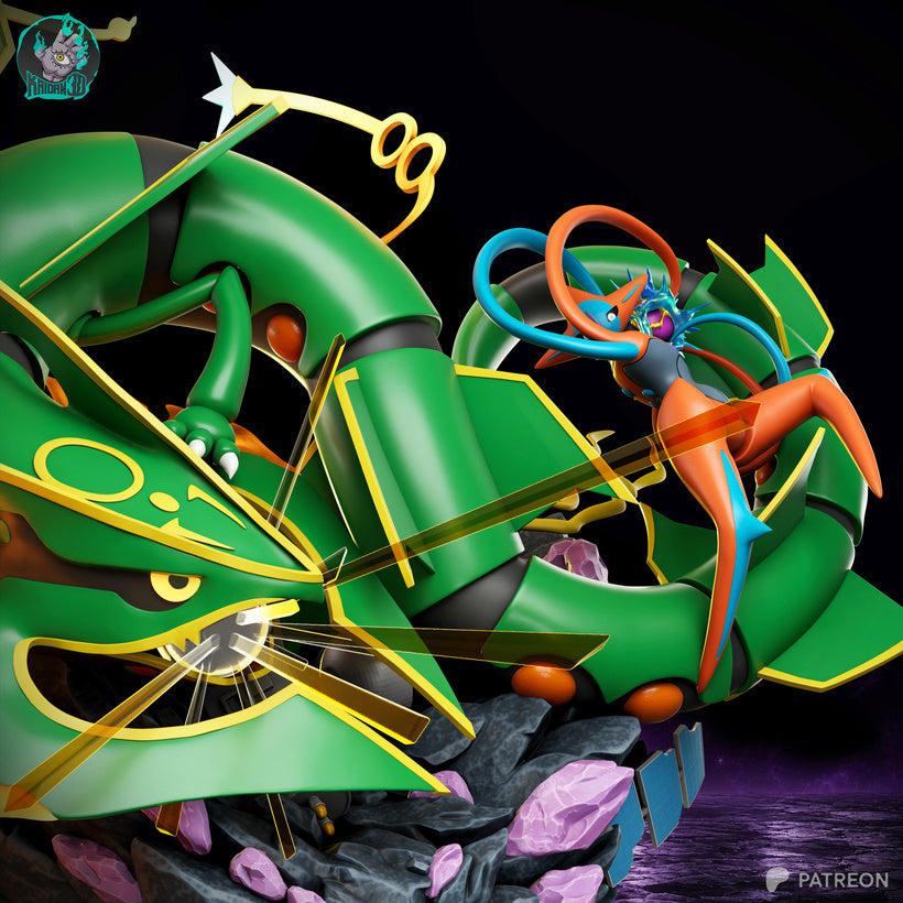 Rayquaza vs. Deoxys (Clash in the Stratosphere) - Pokémon | High-Precision 3D Printed Resin Diorama Statue