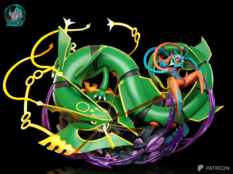 Rayquaza vs. Deoxys (Clash in the Stratosphere) - Pokémon | High-Precision 3D Printed Resin Diorama Statue