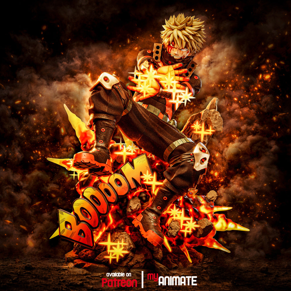 Katsuki Bakugo (My Hero Academia) Custom Resin Statue – 1/8 Scale Action Figure with Comic FX "BOOOM" Base